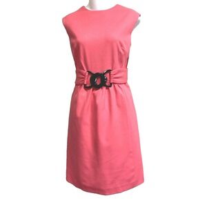 NWT Milly NY Dress Sleeveless Coral Pink Sheath Chain Buckle Belt Career Party L